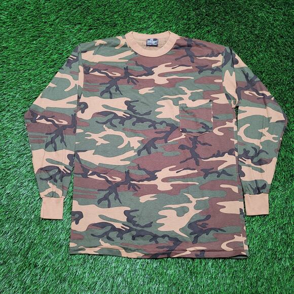 VTG 90s Badger USA Made Woodland Long Sleeve Camo T-Shirt Mens Large - Picture 1 of 11